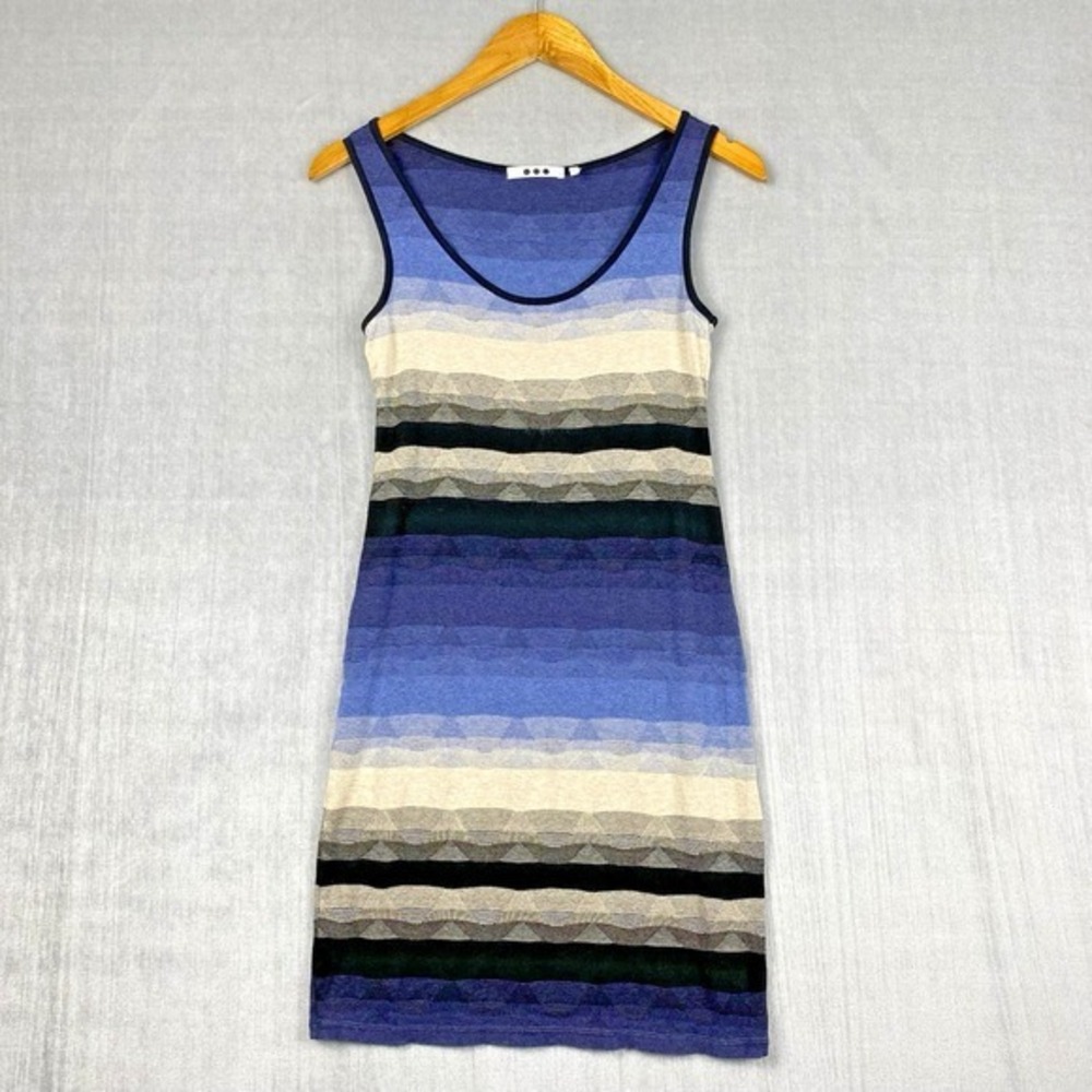 Three‎ Dots Tank Dress Womens Small Blue Gradient Made in USA Textured Jersey